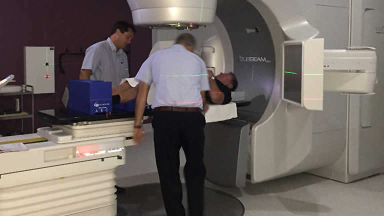 Steve McCluskey about to undergo radiotherapy treatment in the SPARK trial