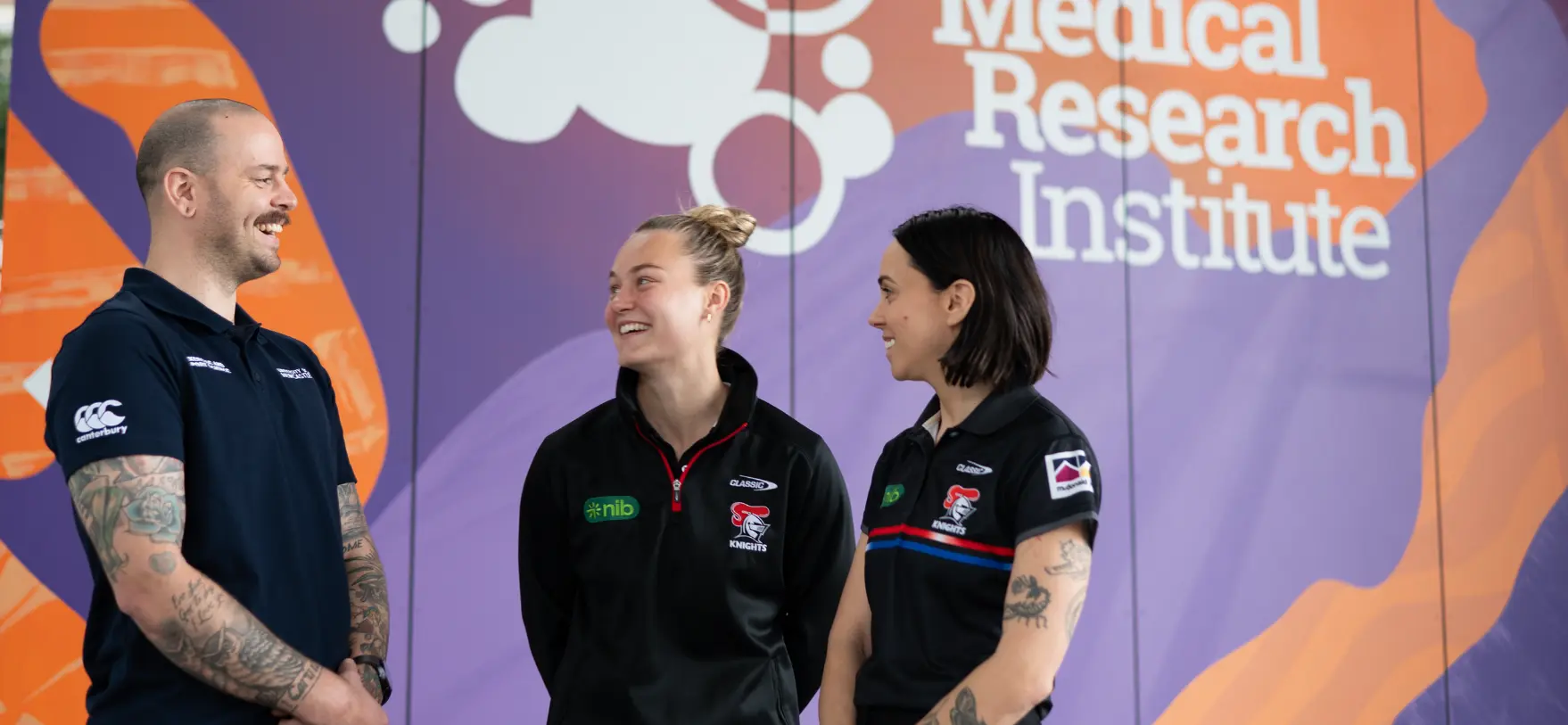University of Newcastle's Benji Dutallis, from HMRI's Active Living and Learning Research Program, Newcastle Knights Jules Kirkpatrick, Newcastle Knights NRLW Performance Manager Erin Wilson